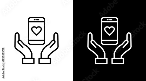 Mobile Care Outline White Icon Set Design