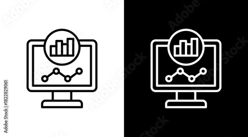 Digital Chart Outline White Icon Set Design