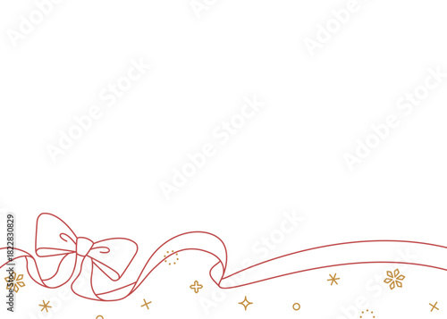 リボンのデコレーションフレーム、背景、雪の装飾、線画