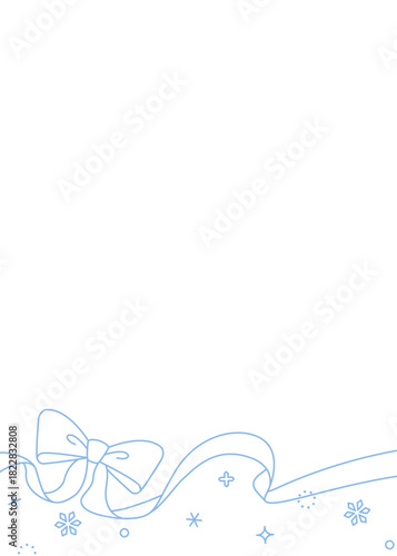 リボンのデコレーションフレーム、背景、雪の装飾、線画、縦向き