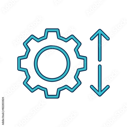 Gear and vertical adjustment arrows icon representing process customization. Vector