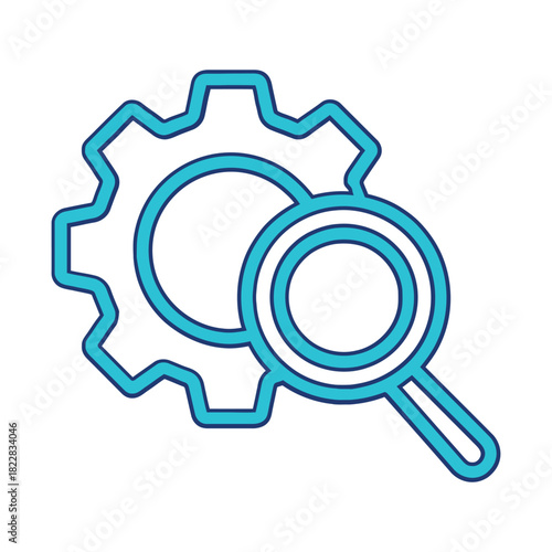 Settings search icon for system configuration, exploration, and optimization Vector