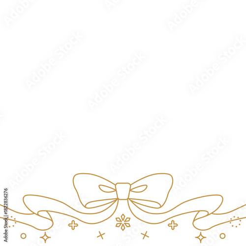 リボンのデコレーションフレーム、背景、雪の装飾、線画、正方形サイズ