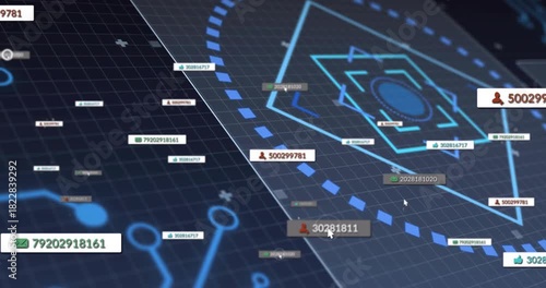 Central cyan hexagon showing labels entering left, cursor pausing selecting 500299781 for tracking