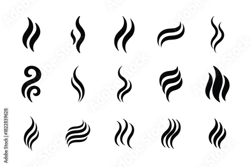 Black steam and smoke icons set with a clean background