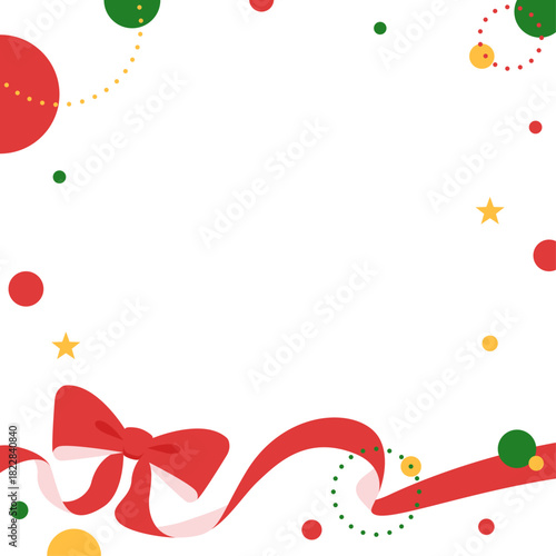 リボンのデコレーションフレーム、円形オブジェクト、ポップなデザイン、正方形サイズ