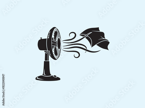 Household Fan Silhouette Showing Cooling Wind Lines
