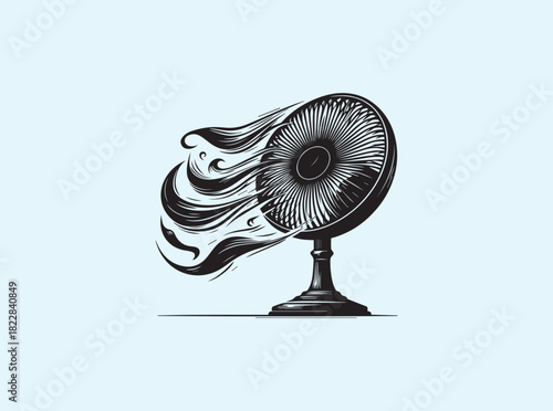 Household Fan Silhouette Showing Cooling Wind Lines
