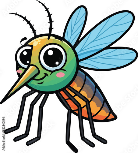 Colorful Cute Cartoon Mosquito Character Illustration Isolated on White Background