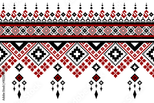 Red and black traditional ethnic pattern paisley flower Ikat background abstract Aztec African Indonesian Indian seamless pattern for fabric print cloth dress carpet curtains and sarong