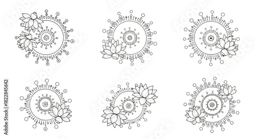 Set of 6 Intricate Lotus Flower Mandala Designs for Meditation Yoga and Spiritual Art