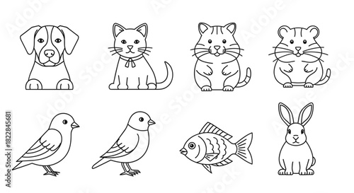 Delightful pet outlines for kids activities, coloring books or cute animal designs - scalable vector