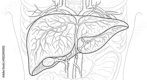 Detailed liver anatomy illustration for medical education and healthcare visualization needs, professional