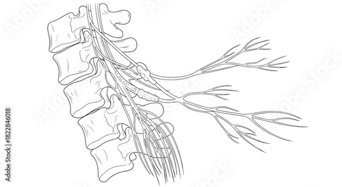 Detailed anatomical illustration of the cervical plexus showing nerves, spine, and structure
