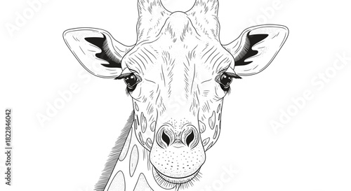Graceful giraffe portrait in stunning black and white sketch art style, perfect for creative designs
