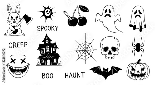 Spooky Halloween Icons Collection Spiders Ghosts Pumpkins Skulls Bats More for Your Haunting Designs