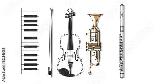 Elegant musical instruments create symphony of sound, perfect for music lovers and musicians design