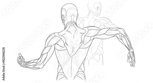 Detailed anatomical illustration showcasing human back muscles and skeletal structure