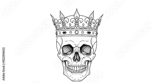 Intricate skull wearing royal crown, a symbol of gothic power and edgy beauty. Perfect for designs
