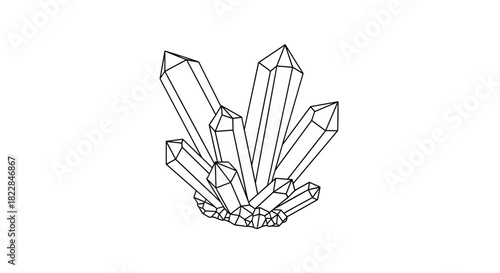 Elegant line art illustration of crystal cluster for modern design projects and creative concepts