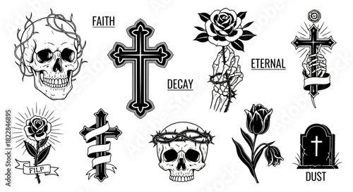 Gothic Tattoo Design Collection Skulls Roses Crosses amp Mystical Symbols for Dark Art Lovers