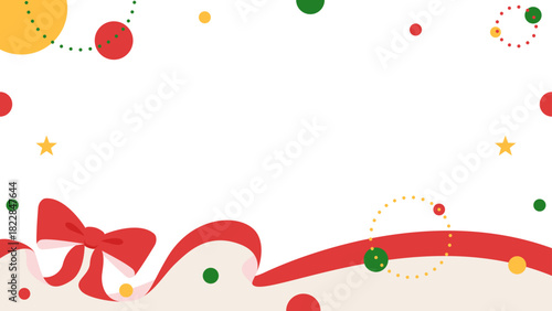 リボンのデコレーションフレーム、円形オブジェクト、ポップなデザイン、16：9サイズ