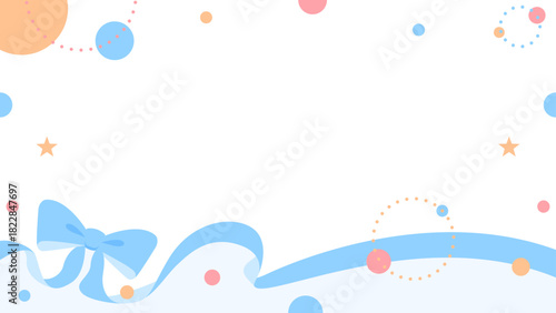 リボンのデコレーションフレーム、円形オブジェクト、ポップなデザイン、16：9サイズ