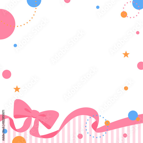 リボンのデコレーションフレーム、円形オブジェクト、ポップなデザイン、正方形サイズ