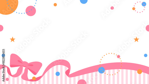 リボンのデコレーションフレーム、円形オブジェクト、ポップなデザイン、16：9サイズ