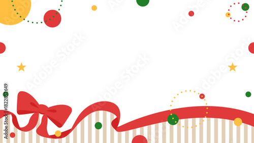 リボンのデコレーションフレーム、円形オブジェクト、ポップなデザイン、16：9サイズ