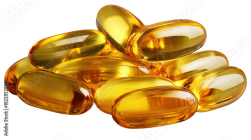 Golden Capsules: A close-up view presents an array of glistening golden capsules, the essence of health and vitality, embodying wellness.