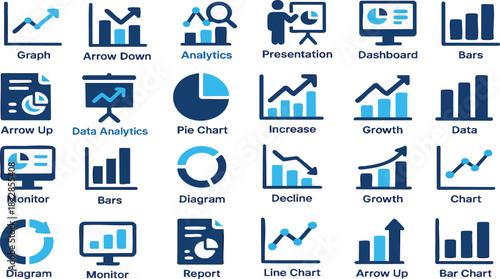 Statistical Analysis Icon Set: A comprehensive collection of statistical icons, providing a visual representation of diverse analytical concepts.