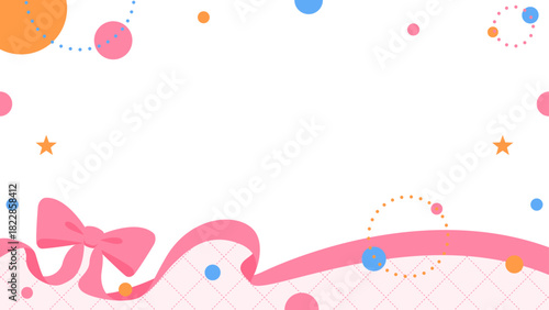 リボンのデコレーションフレーム、円形オブジェクト、ポップなデザイン、16：9サイズ