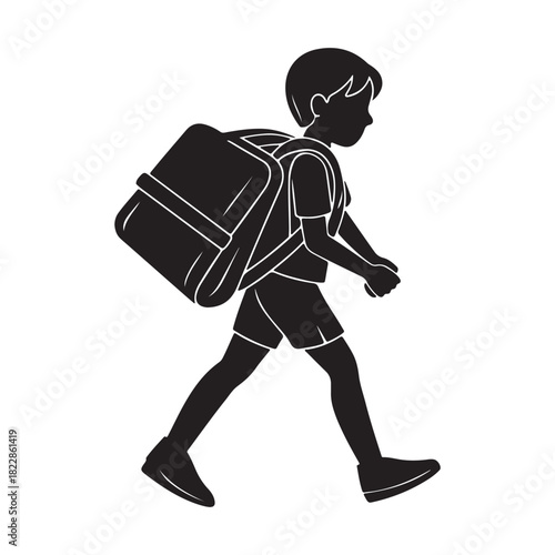 Student caring school bag on his back silhouette