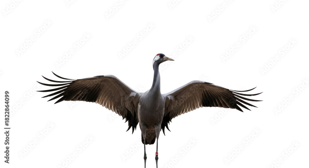 Fototapeta premium Elegant Crane Bird with Outstretched Wings in Flight.