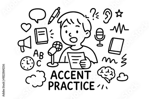 Accent Practice Doodle. Accent Practice. Hand-drawn doodle illustration of Accent Practice. In the middle, one
