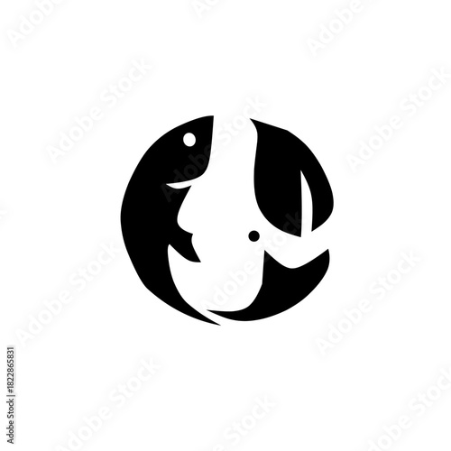 Eco-friendly circular logo combining a fish and a leaf. Symbolizes sustainable aquaculture, nature, and organic seafood, ideal for green and ethical brands.