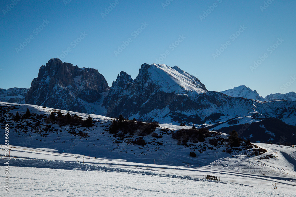 Fototapeta premium Snowy Dolomite Peaks in Winter Light, South Tyrol, Italy