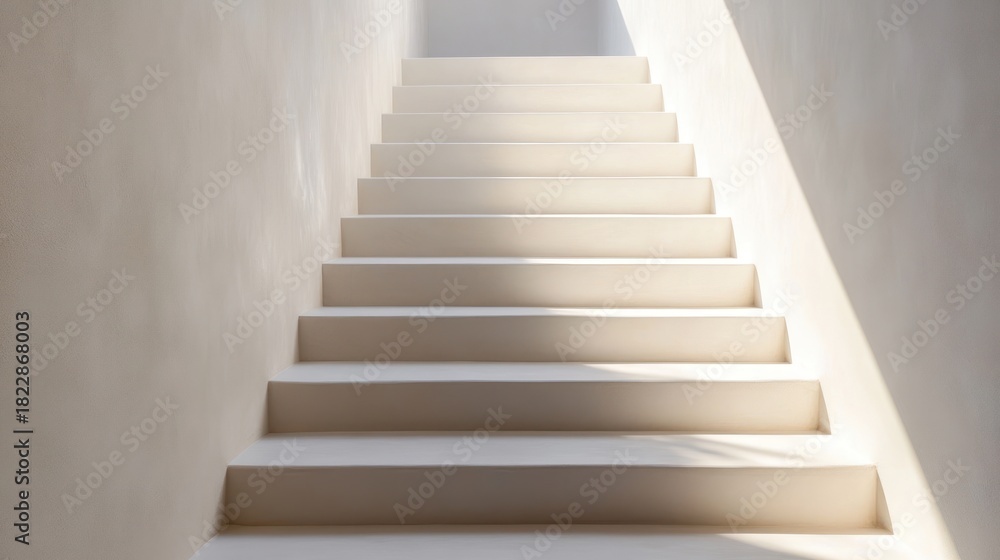 Obraz premium Simple white concrete staircase, bright sunlight