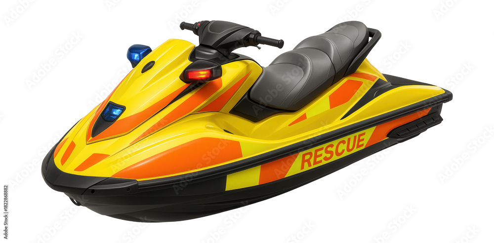 Naklejka premium Rescue jet ski featuring emergency lights and high-visibility markings.