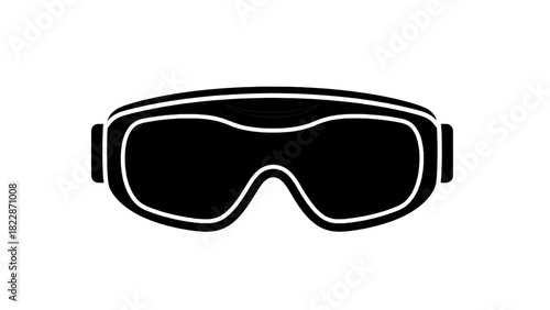 Vector illustration of black and white silhouette icon of ski or snowboard goggles isolated on transparent background
