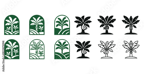 Vector set of tropical banana plants in various styles and designs