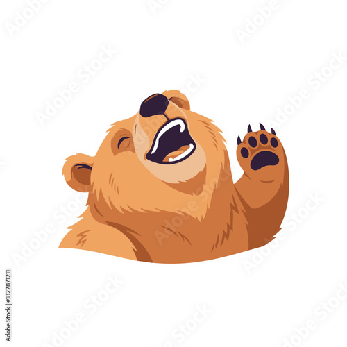 Laughing bear sticker with paw raised in joy and excitement