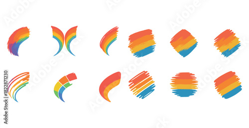 Colorful abstract rainbow brush strokes and shapes collection