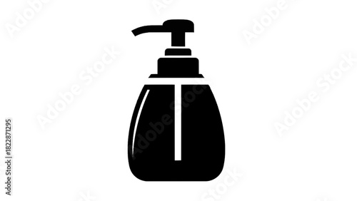Vector illustration of black silhouette icon of a soap dispenser with a pump, isolated on transparent background