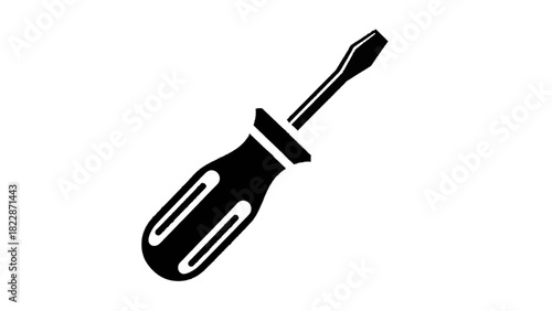 Vector illustration of black and white icon or silhouette of a flathead screwdriver isolated on transparent background