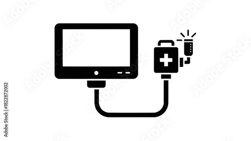 Vector illustration of medical infusion pump connected to a patient monitor icon, isolated on transparent background