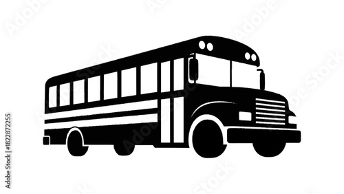Vector illustration of black and white silhouette graphic icon of a classic american school bus isolated on transparent background