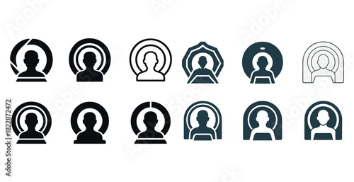Mri scan icon set - medical diagnostic symbols in black and white