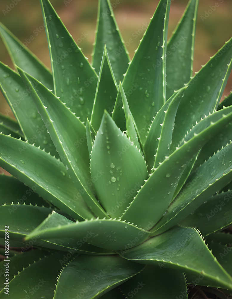 Fototapeta premium Aloe vera is tropical green plants tolerate hot weather. A close up of green leaves, aloe vera. Aloe vera is a very useful herbal medicine for skin care and hair care that can be used as treatment.